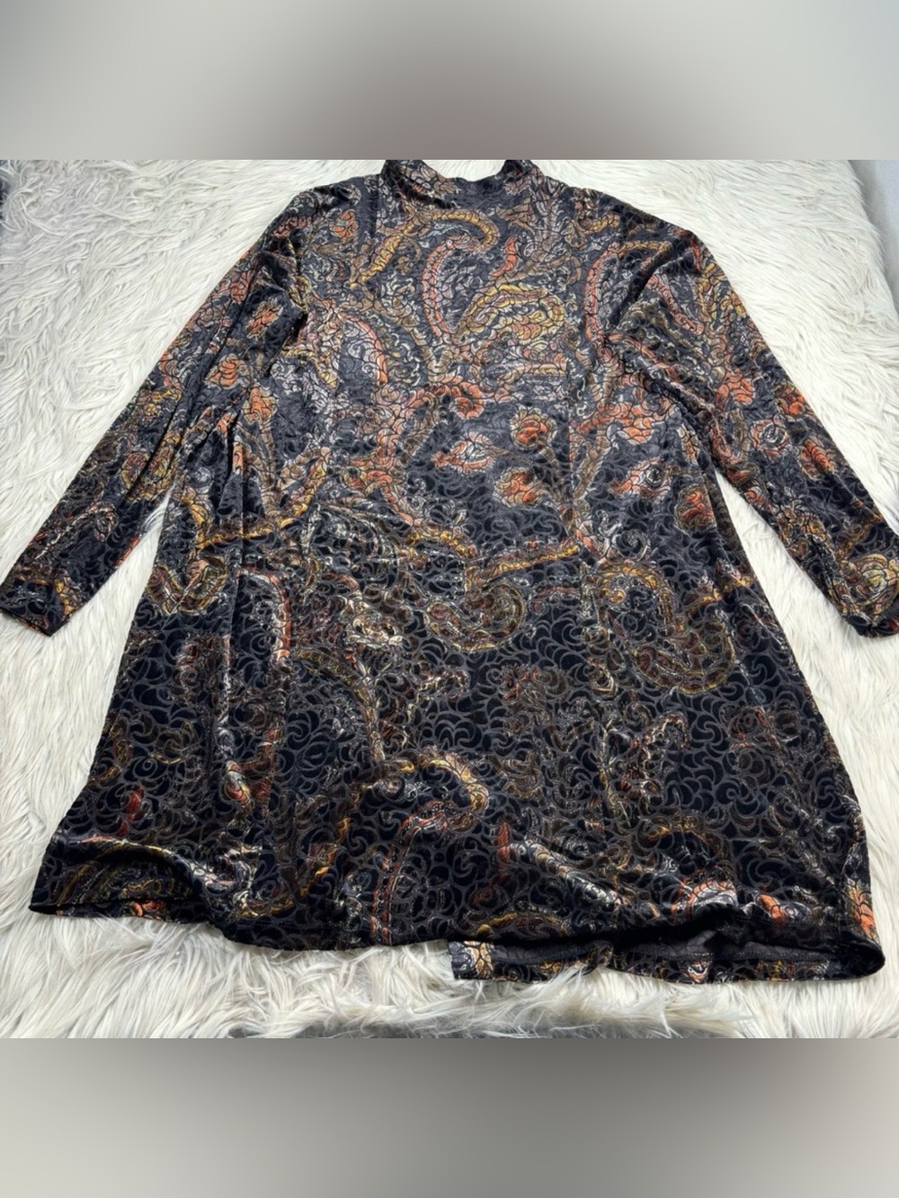 Susan Graver Women's 2X Black Floral Swirl Burn Out Velvet Long Line Cardigan - Picture 6 of 7